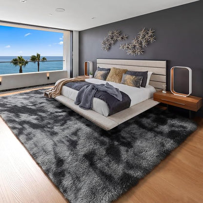 ONASAR Area Rugs 9x12 Living Room, Tie-Dyed Dark Grey Large Fluffy Bedroom Rug - Image 2