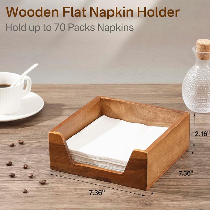 Napkin Holder for Table with Side Large Opening, Farmhouse Style | Wooden - Image 2