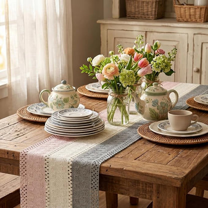 Artoid Mode Grey Beige Pink Farmhouse Rustic Table Runner 12x48 Inch | Holiday - Image 4