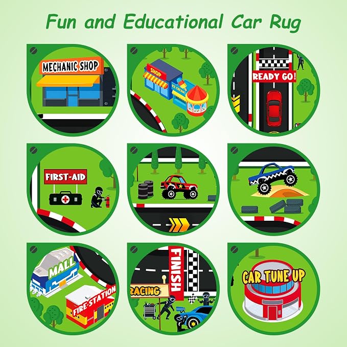 Kids Play Rug 4x5 Ft, Non-Slip Race Track Car Rug Play Mat, Washable Soft Road - Image 5