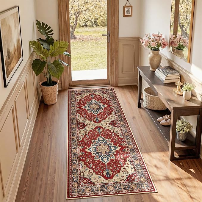 RELEANY Area Rugs Runner 2'x5' Washable Non-Slip, Floral Vintage Distress by RELEANY