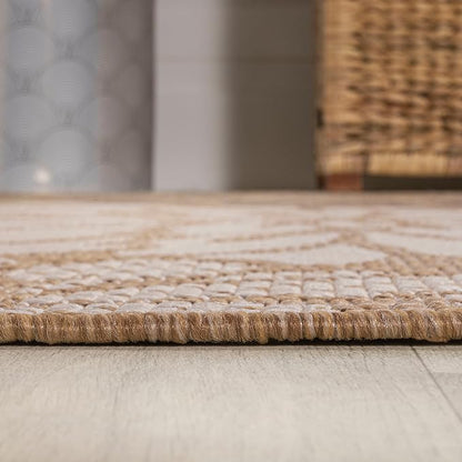 JONATHAN Y Floral Textured Weave Indoor Outdoor Round Area Rug 4 Ft Brown/Cream - Image 5