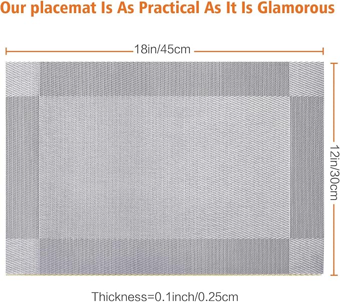Placemats Set of 12, Vinyl Weave Silver Non Slip Table Mats | Heat Resistant - Image 2