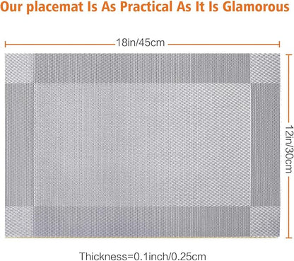 Placemats Set of 12, Vinyl Weave Silver Non Slip Table Mats | Heat Resistant - Image 2