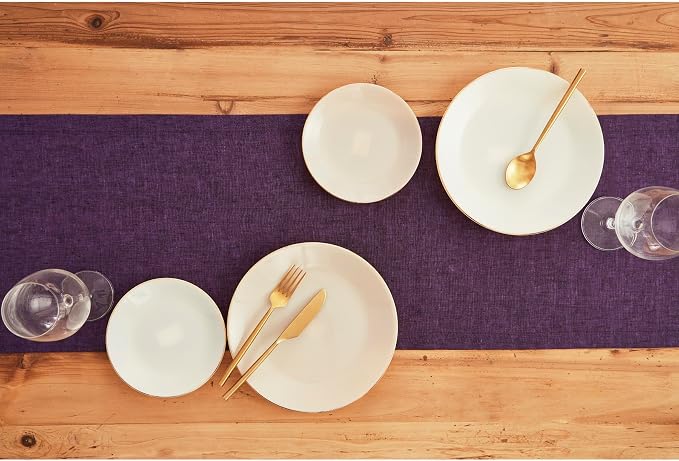 Solino Home 100% Pure Linen Table Runner Grape Long, Athena 14 x 108 in | Table - Image 3