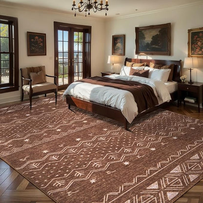 SERISSA 9x12 Area Rugs for Living Room, Washable Non-Slip Coffee Brown Boho Rug - Image 2