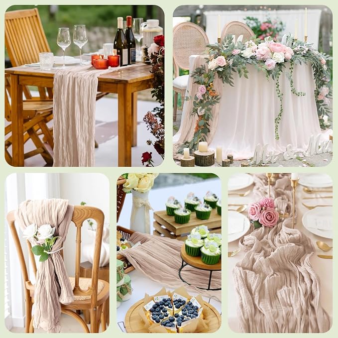 Cheesecloth Table Runner Nude Pink 10FT Boho Gauze Runner, 2 Pack | 120 Inch - Image 7
