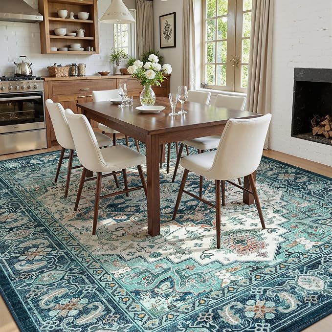 Lofus 9x12 Washable Rugs Non-Slip, Vintage Floral Area Rug - Image 2