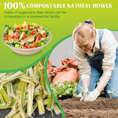 greensight 32oz Large Disposable Paper Bowls 50 Pack Heavy Duty Compostable | - Image 4