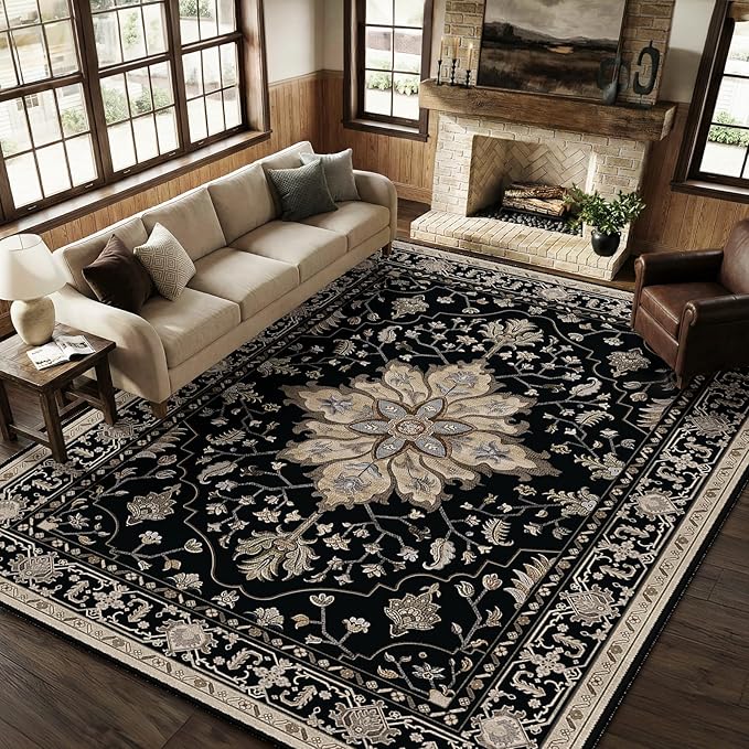 RELEANY Area Rugs 8'x10' Washable Non-Slip, Floral Vintage Distress Medallion by RELEANY