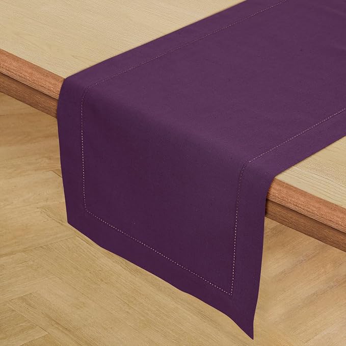 Solino Home Cotton Linen Dining Table Runner Purple Hemstitch, 14 x 36 in | - Image 2
