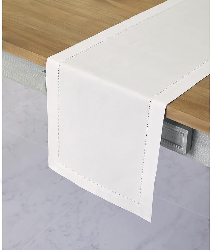 Solino Home Cotton Linen Dining Table Runner White Hemstitch, 14 x 120 in | - Image 2