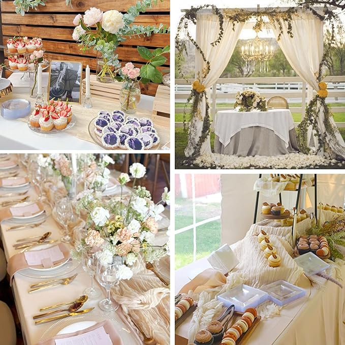 3 Pack Beige Cream Cheesecloth Table Runner 35x120 Inches, Summer Boho Cream - Image 4