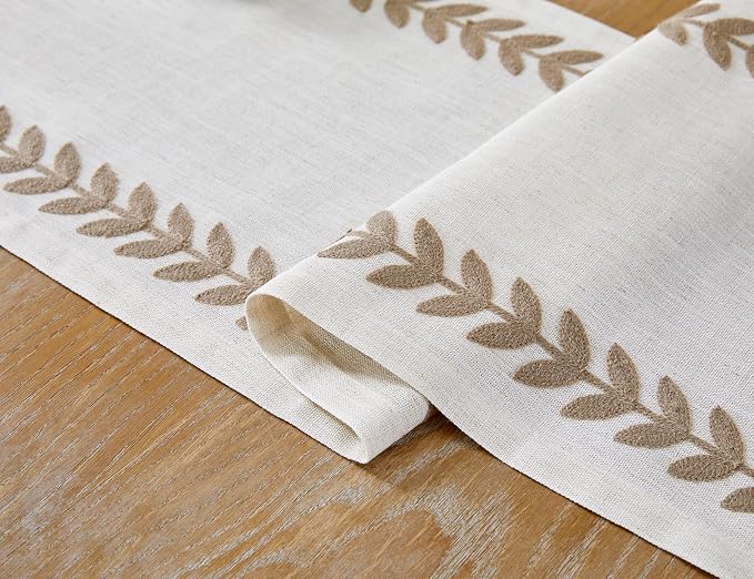 Linen Embroidered Table Runner, Taupe Table Runners 90 Inches Long | Linen - Image 3