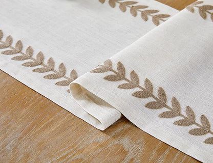 Linen Embroidered Table Runner, Taupe Table Runners 90 Inches Long | Linen - Image 3