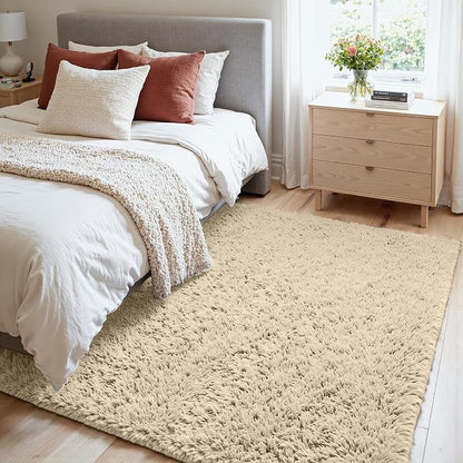 4x6 Area Rugs for Living Room Rug: Soft Fluffy Shag Beige Rugs for Bedroom - Image 2