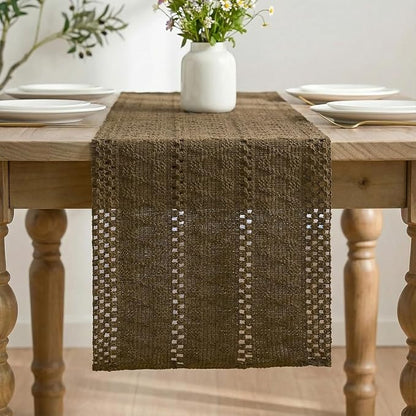 Artoid Mode Coffee Woven Farmhouse Hollow Table Runner 12x72 Inch | Holiday - Image 3