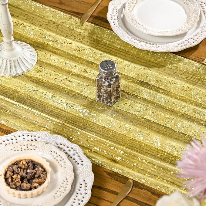 Artoid Mode 6PCS Light Yellow Gold Gauze Table Runner 120 Inch 10FT, Glitter - Image 4