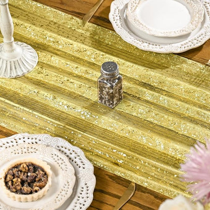 Artoid Mode 6PCS Light Yellow Gold Gauze Table Runner 120 Inch 10FT, Glitter - Image 4