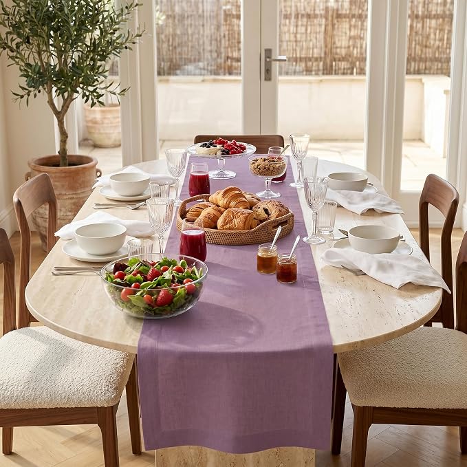 Solino Home 100% Pure Linen Table Runner Mulberry Long, Fete 14 x 120 in | by SolinoHome