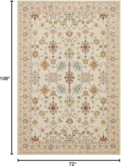 Rugxara Floral Rug for Living Room Bedroom, 6x9 Washable Rug, Vintage Boho Area - Image 2