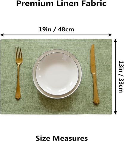 Demetex Green Placemat Set of 4 Washable Linen Textured Place Mats - Image 4