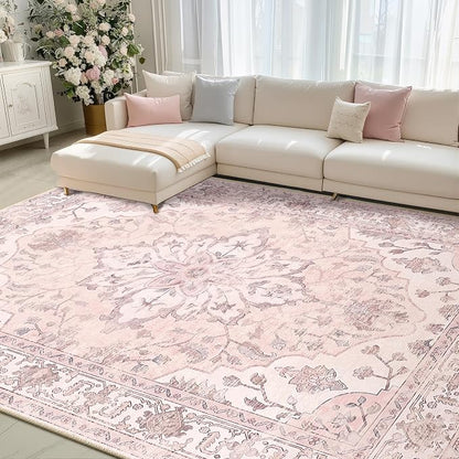 RELEANY Area Rugs 8'x10' Washable Non-Slip, Floral Vintage Distress Medallion - Image 2
