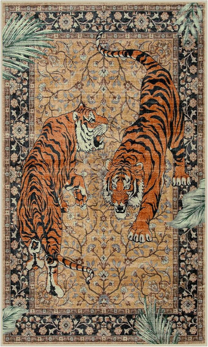 Moynesa Tiger Washable Rugs, 3x5 Entry Area Rugs, Non Slip Vintage Soft Living by Moynesa