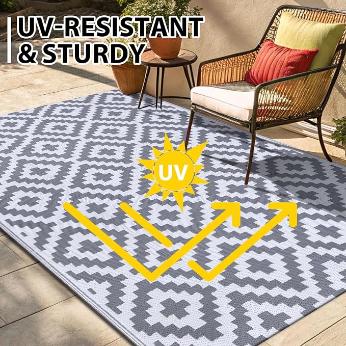 Smiry Waterproof Outdoor Rug 4x6 ft, Reversible Plastic Straw Patio Camping Rugs - Image 4