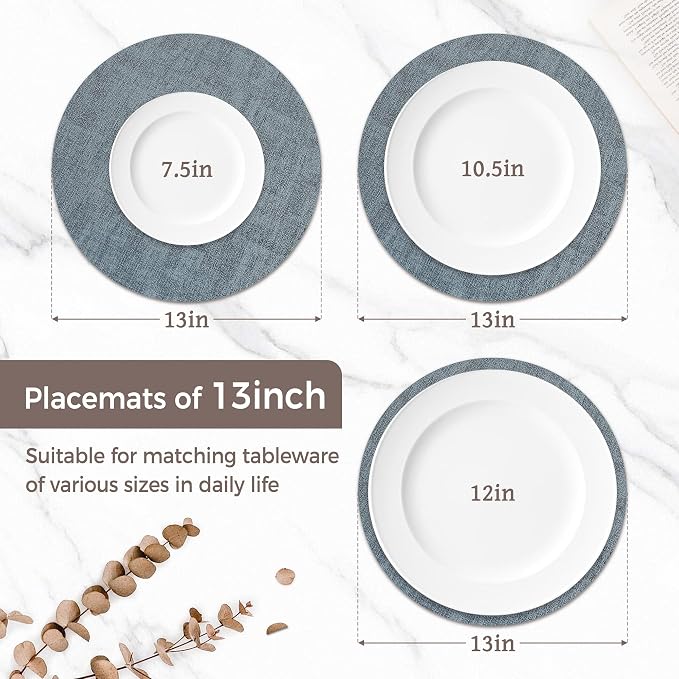 13" Round Placemats Set of 4, Reversible Faux Leather Heat Resistant Table Mats - Image 2