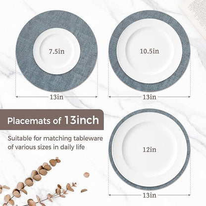 13" Round Placemats Set of 4, Reversible Faux Leather Heat Resistant Table Mats - Image 2