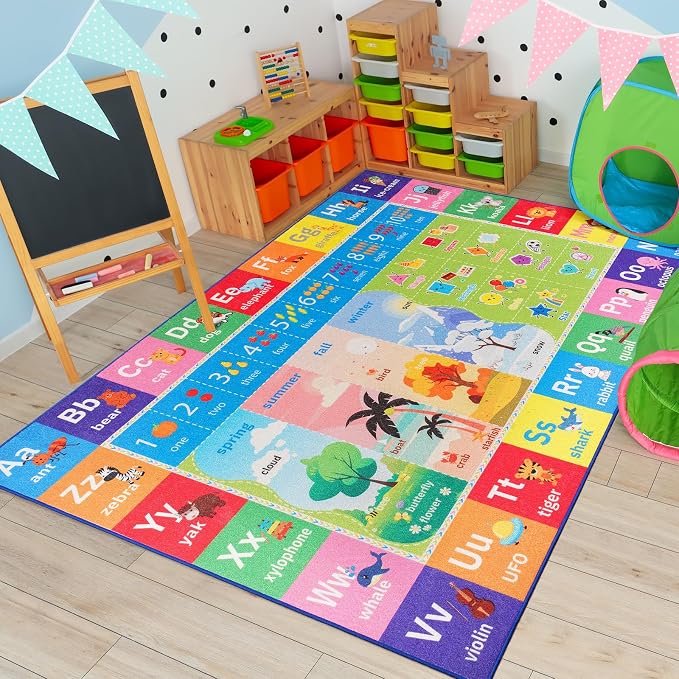 Macgace ABC Kids Rug for Playroom, 5x7 Washable Classroom Area Rugs, Toddler by Macgace