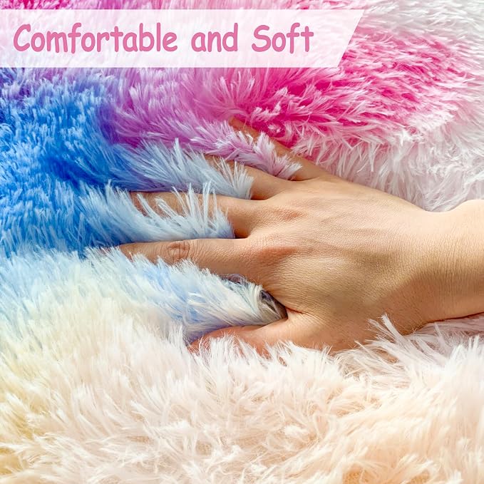 Hot Pink Rainbow Rug for Girls Bedroom Runner 2x6, Fluffy Soft Bedroom Runner - Image 5