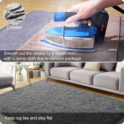 qulint 2x3 Rug for Bedroom, Soft Shag Dark Grey Besides Rug Fuzzy Shaggy Small - Image 5