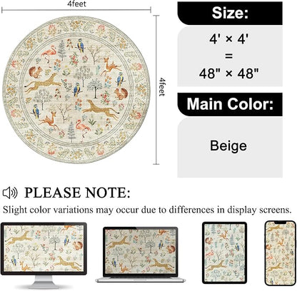 DUKINO 4ft Round Rug, Washable Round Area Rug, Non Slip Indoor Low Pile Animal - Image 2