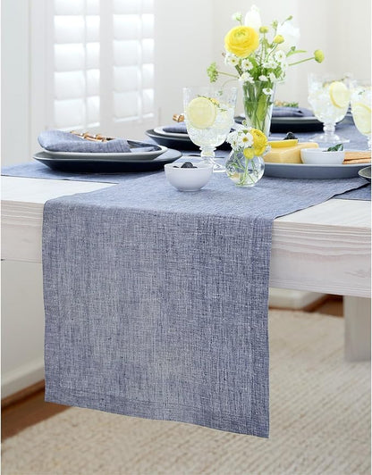 Solino Home 100% Pure Linen Table Runner Chambray Indigo, Athena 14 x 72 in | by SolinoHome