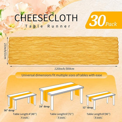30 Pack Cheesecloth Table Runner 10FT Gold Table Runner Boho Gauze Cheese Cloth - Image 2