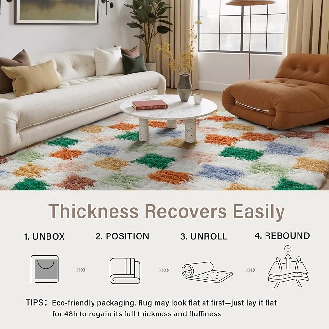 PureCozy Checkered Rug 9x12 for Living Room, Modern Neutral Shag Rug Washable - Image 6