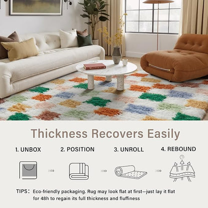 PureCozy Checkered Rug 8x10 for Living Room, Modern Neutral Shag Rug Washable - Image 6