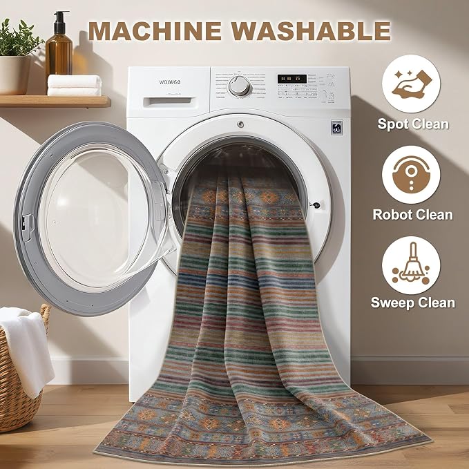 Nakagishi 5X7 Area Rugs Living Room: Washable Large Vintage Rug Neutral - Image 2