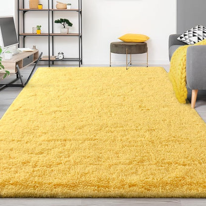 FlyDOIT Large Area Rugs for Living Room, 5x8 Feet Yellow Shaggy Rug Fluffy - Image 8
