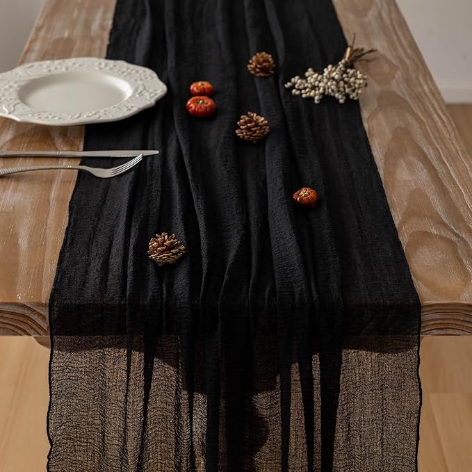 Halloween Holiday Black Cheesecloth Table Runner 120 Inch - Image 2
