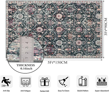 Lahome Moroccan Trellis Washable Small Area Rug, 3x5 Black Rug - Image 2