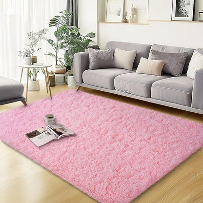 qulint Pink Area Rugs for Bedroom, 3x5 Fluffy Nursery Rug Soft Shag Rugs for by QULINT
