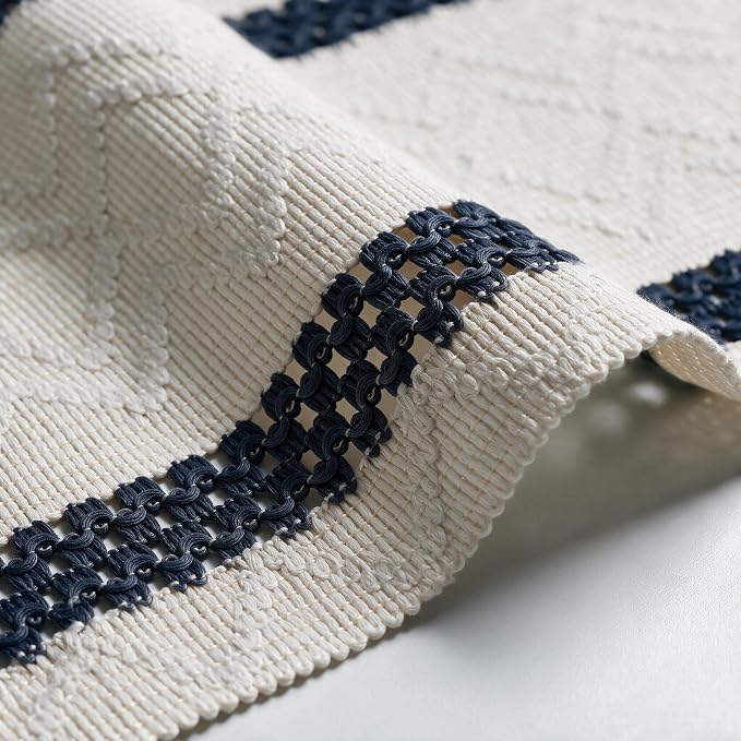 Artoid Mode Dark Blue Stripe Woven Rustic Table Runner 12x108 Inch | Holiday - Image 6