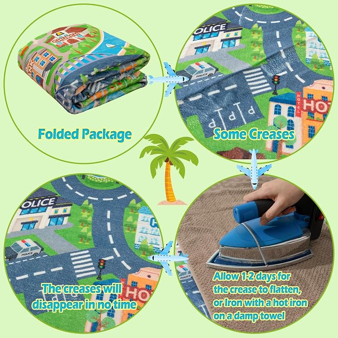 Car Rug Play Mat for Kids Toy Cars, Road Traffic Playmat for Kid Bedroom - Image 8