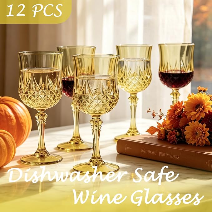 12Pack Plastic Wine Glasses, 7oz Vintage Goblets - Image 4