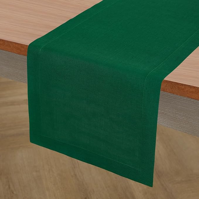 Solino Home 100% Pure Linen Table Runner Christmas Green, Fete 14 x 72 in | - Image 2
