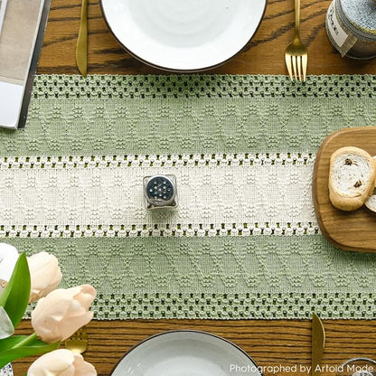 Artoid Mode Light Green Farmhouse Woven Table Runner 12x120 Inch | Seasonal - Image 3