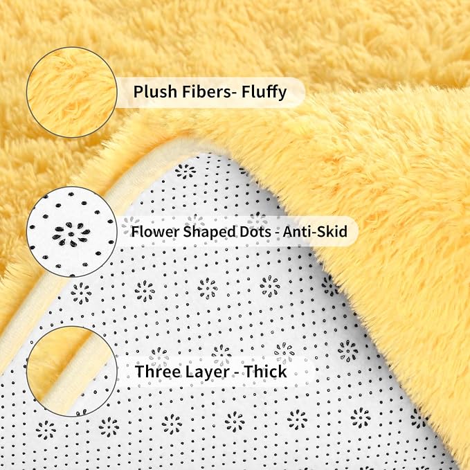 FlyDOIT Large Area Rugs for Living Room, 5x8 Feet Yellow Shaggy Rug Fluffy - Image 7